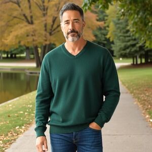 Lands End Drifter Sweater Mens Sz XL Green Vintage USA Cotton Preppy Classic